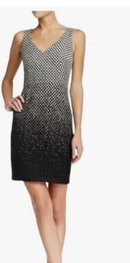 Trina Turk Dress Sz 4 Sheath Pencil Black White Chevron Professional Academia C